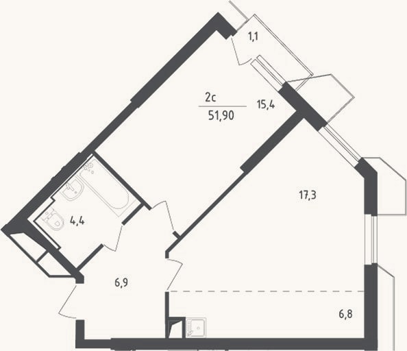 Планировка: 2-к, 50,8 м²