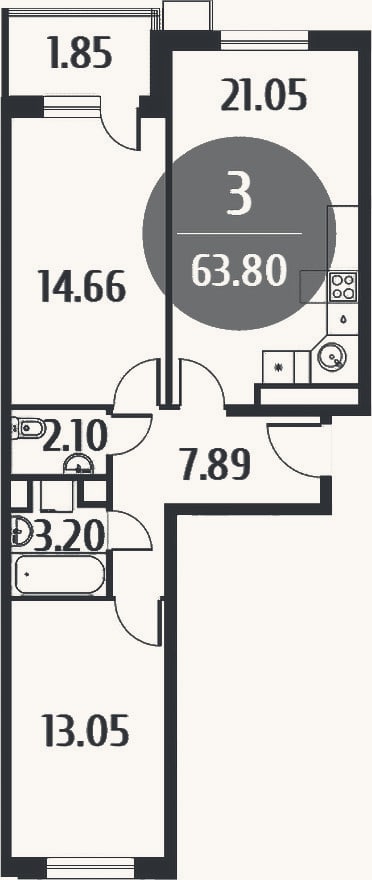 Планировка: 3-к, 62 м²