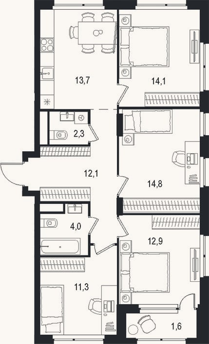 Планировка: 4+ к, 85,2 м²
