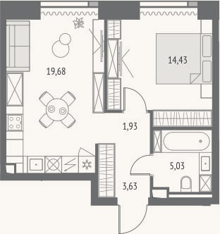 Планировка: 2-к, 44,7 м²