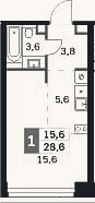 Планировка: Студия, 28,6 м²