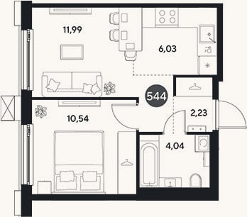 Планировка: 2-к, 34,8 м²
