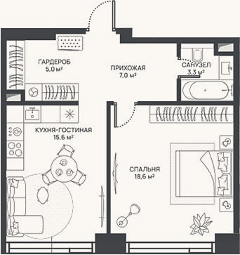 Планировка: 2-к, 49,5 м²