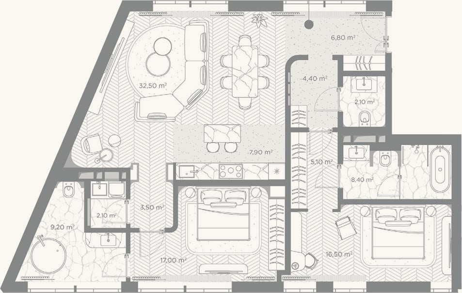 Планировка: 2-к, 115,5 м²