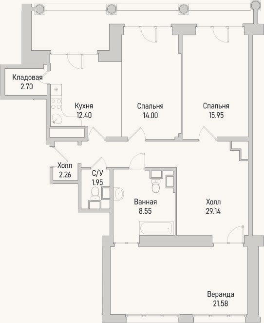 Планировка: 2-к, 85,4 м²