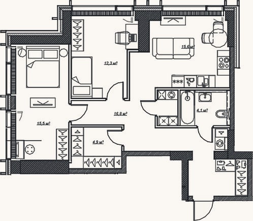 Планировка: 3-к, 70,9 м²