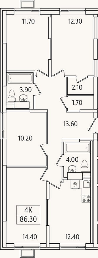 Планировка: 4+ к, 86,3 м²