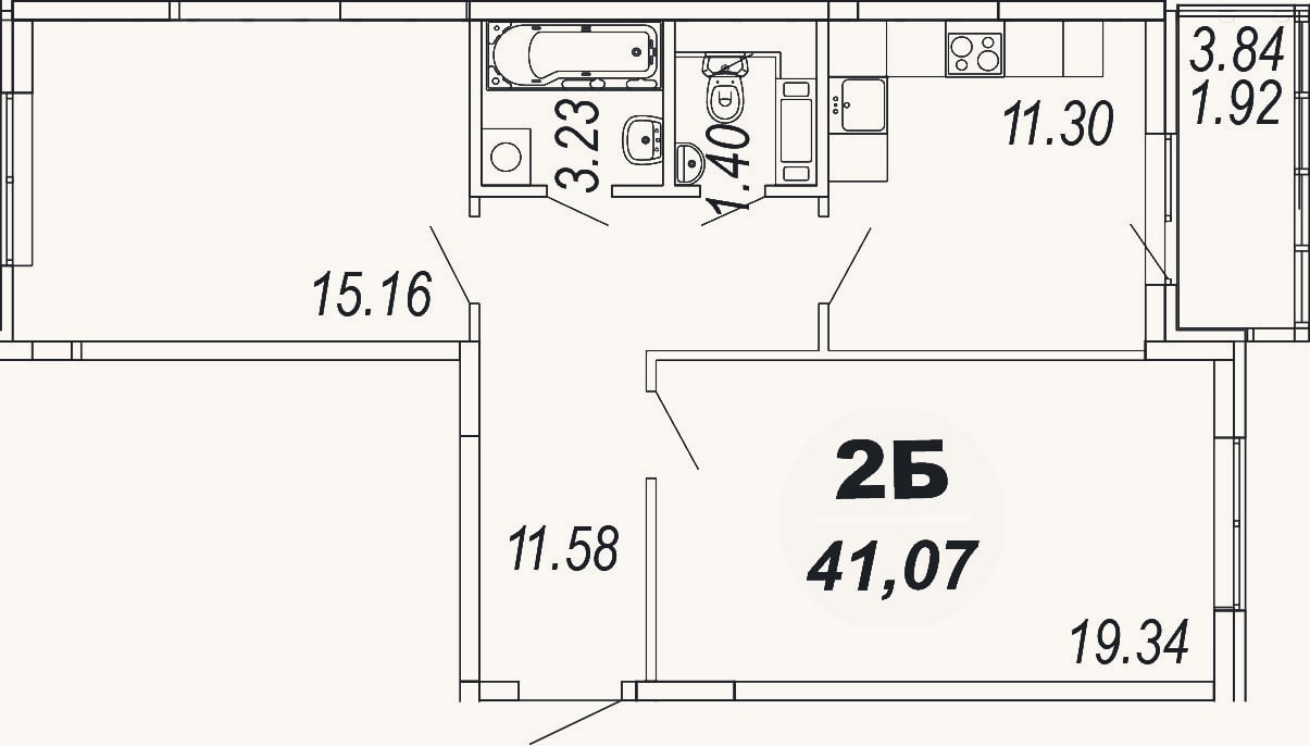 Планировка: 2-к, 62 м²