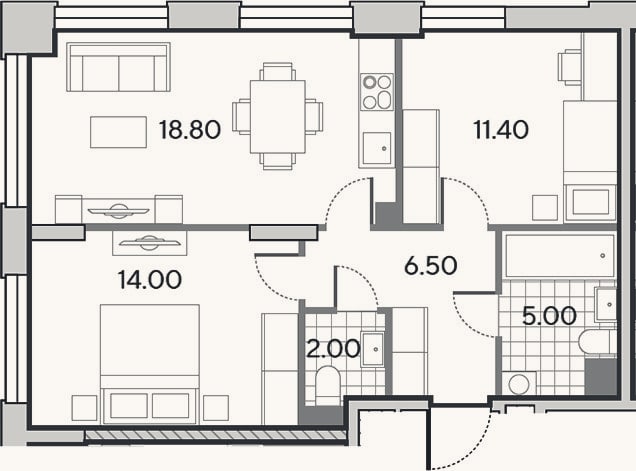 Планировка: 3-к, 57,7 м²