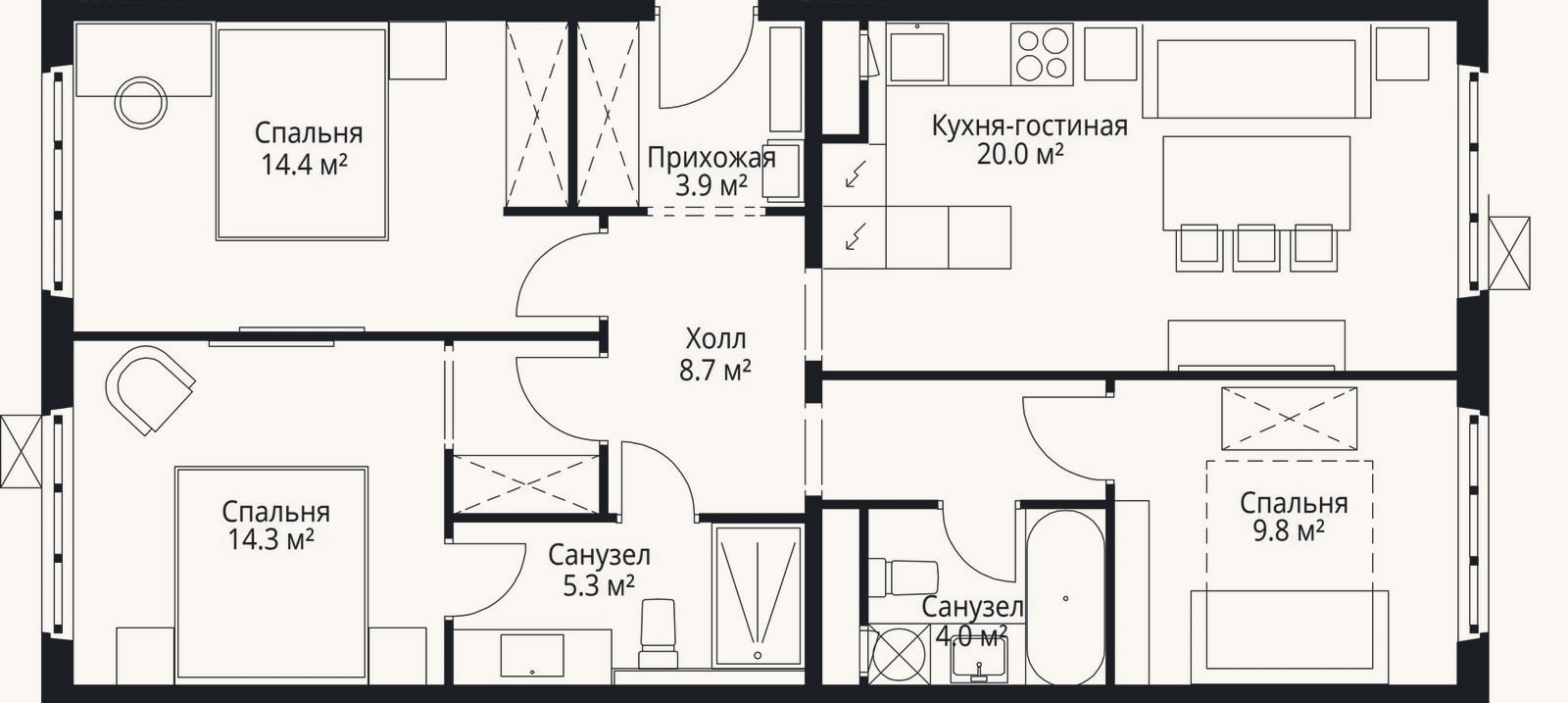 Планировка: 4+ к, 80,4 м²