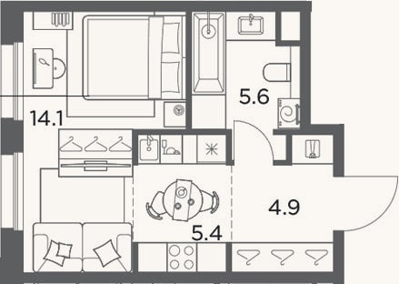 Планировка: Студия, 30 м²