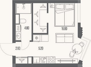 Планировка: Студия, 29,6 м²