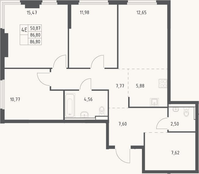 Планировка: 4+ к, 86,8 м²