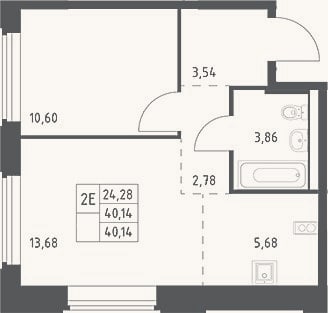 Планировка: 2-к, 40,1 м²