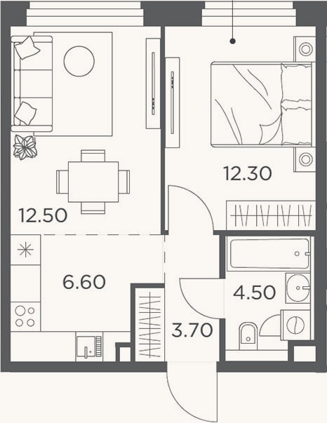 Планировка: 2-к, 39,6 м²