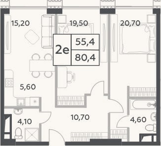 Планировка: 3-к, 80,4 м²
