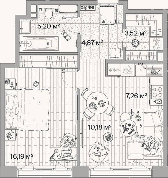 Планировка: 2-к, 47,2 м²