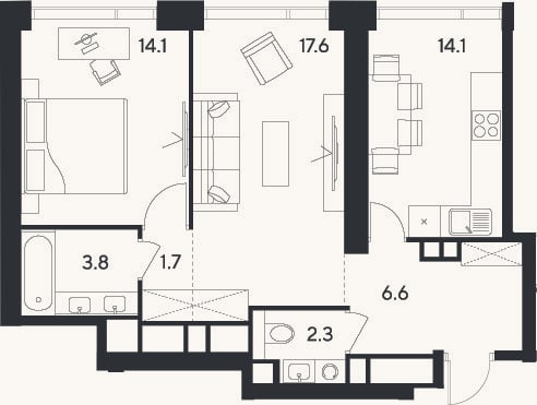 Планировка: 2-к, 60,2 м²