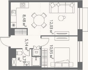 Планировка: 2-к, 40,3 м²