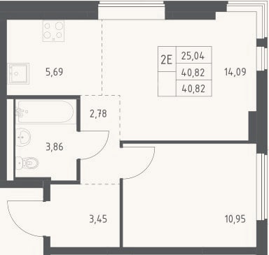 Планировка: 2-к, 40,8 м²