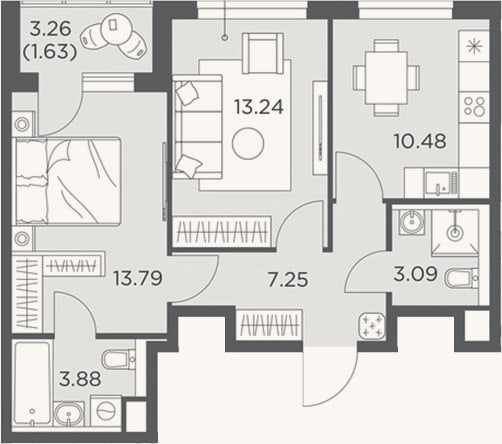 Планировка: 2-к, 51,7 м²