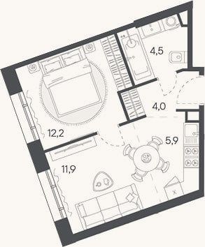 Планировка: 2-к, 38,5 м²