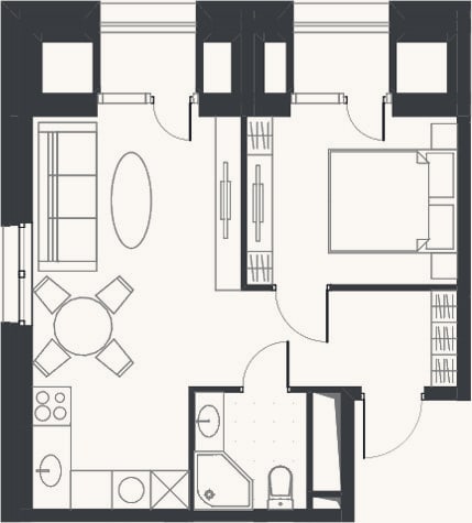 Планировка: 2-к, 34,6 м²
