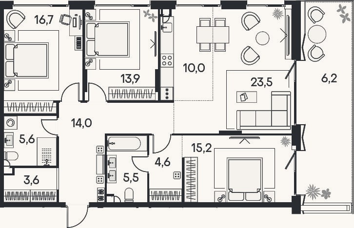 Планировка: 4+ к, 112,6 м²