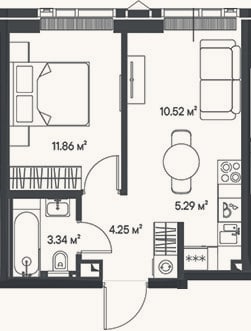 Планировка: 2-к, 35,3 м²
