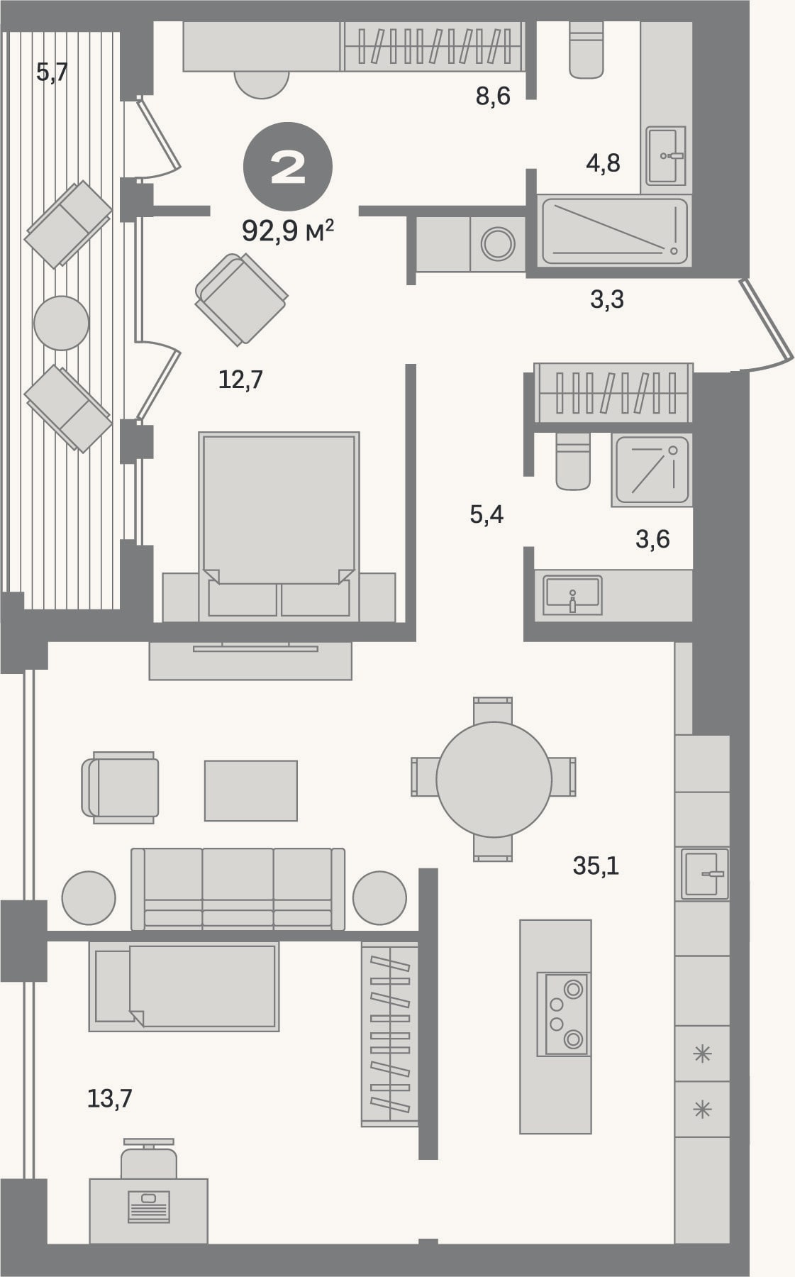 Планировка: 2-к, 87,2 м²