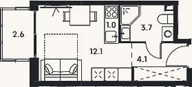 Планировка: Студия, 20,9 м²