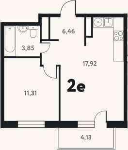 Планировка: 2-к, 39,6 м²