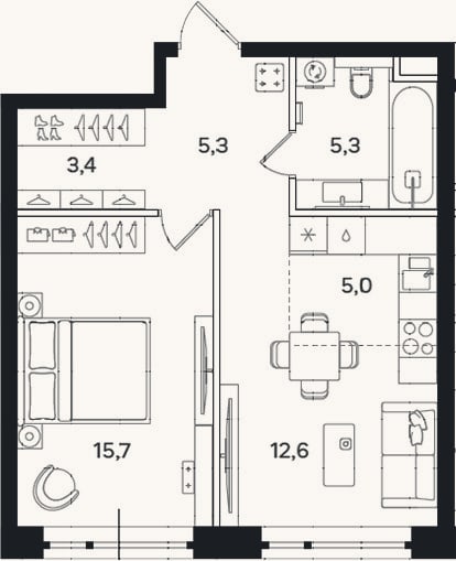 Планировка: 2-к, 47,3 м²