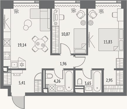 Планировка: 3-к, 65,1 м²