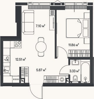 Планировка: 2-к, 40,7 м²
