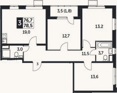 Планировка: 4+ к, 76,7 м²