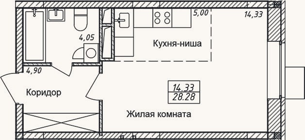 Планировка: Студия, 28,3 м²