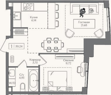 Планировка: 2-к, 50,2 м²