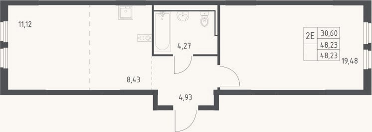 Планировка: 2-к, 48,2 м²