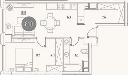 Планировка: 2-к, 51 м²