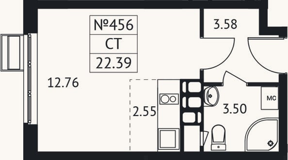 Планировка: Студия, 22,4 м²