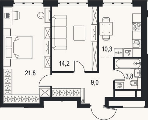 Планировка: 2-к, 59,1 м²