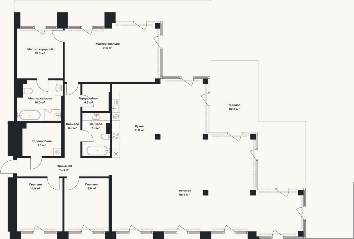 Планировка: 4+ к, 237,9 м²