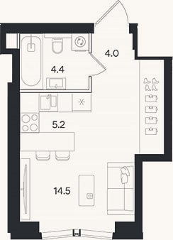 Планировка: Студия, 28,1 м²