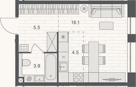 Планировка: Студия, 30 м²