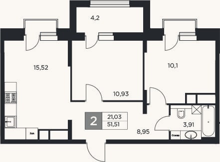 Планировка: 3-к, 49,4 м²