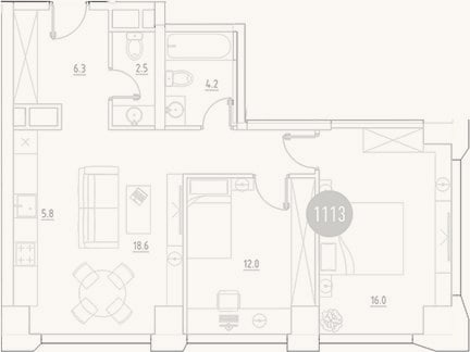 Планировка: 3-к, 65,4 м²