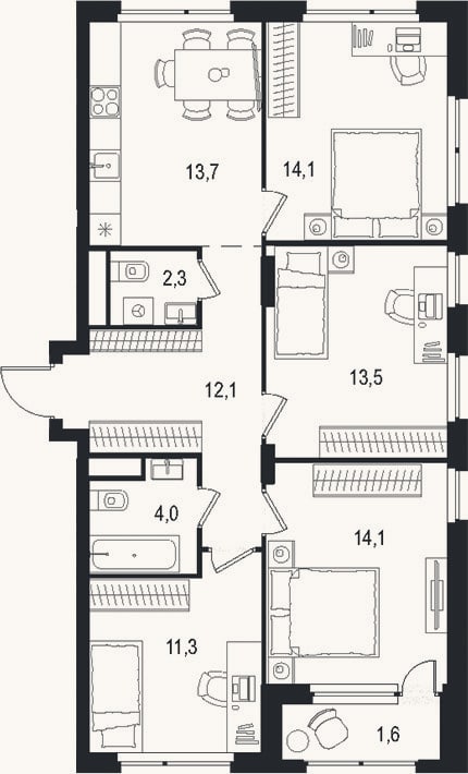Планировка: 4+ к, 85,1 м²