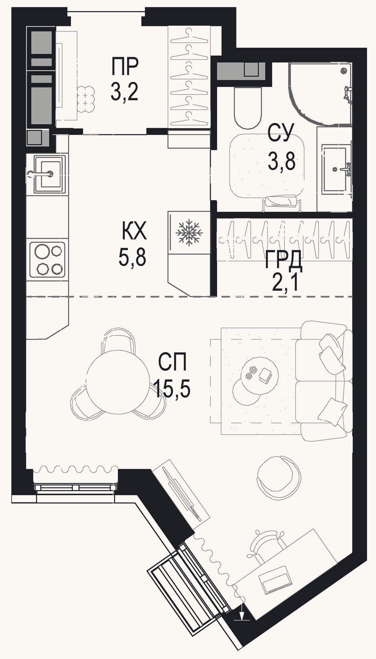 Планировка: Студия, 30,4 м²