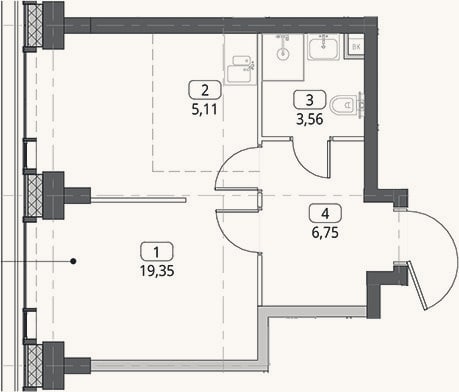 Планировка: Студия, 34,8 м²
